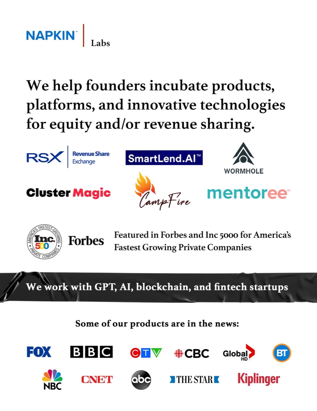 Napkin Labs: page from the Napkin 2025 services catalogue